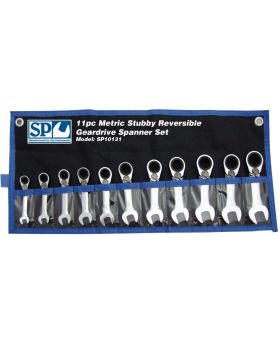 SP TOOLS 11pc Stubby Metric 15&deg; Offset Reversible Geardrive Wrench/Spanner Set SP10131