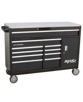 SP Tools SP40091 TECH SERIES Roller Cabinet Tool Box with cupboard - 10 Drawer - Black