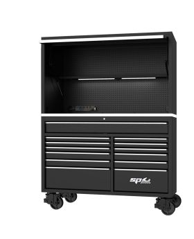 SP Tools SP44740 59" USA SUMO SERIES ROLLER CABINET & POWER TOP HUTCH COMBO - BLACK/CHROME