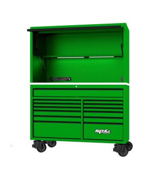 SP Tools SP44740G 59" USA SUMO SERIES ROLLER CABINET & POWER TOP HUTCH COMBO - GREEN/BLACK