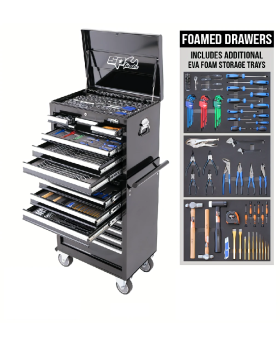 SP Tools CUSTOM SERIES TOOL KIT - 370PC - METRIC/SAE - BLACK/CHROME - BONUS EVA STORAGE TRAYS - Foamed