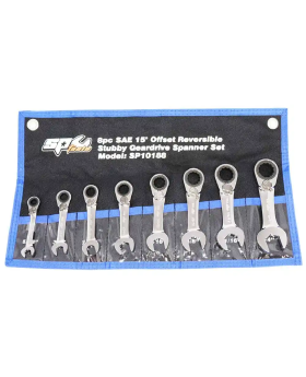 SP TOOLS 8 PIECE SAE REVERSIBLE STUBBY GEARDRIVE ROE SPANNER SET 