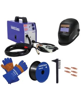 WELDCLASS Mig Welder Bundle Kit With BONUS Gloves, Starter Kit & Auto Darkening Welding Helmet-PK11001 